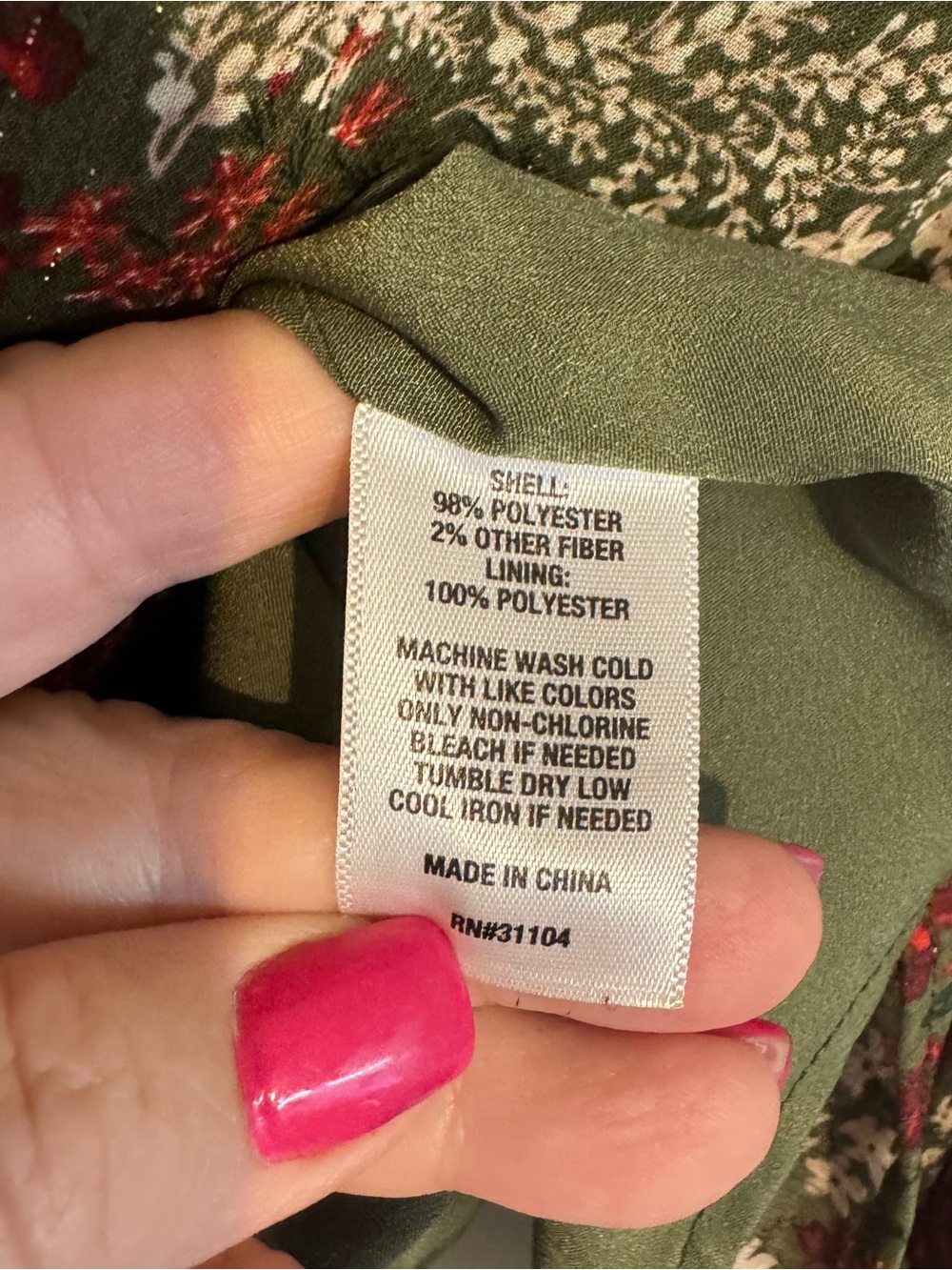 GORGEOUS Olive Floral Tie-Neck Peasant Blouse FALL!!! LARGE #W - Picture 9 of 11